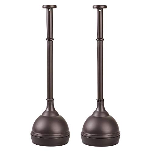 mDesign Plastic Bathroom Toilet Bowl Plunger Set with Lift & Lock Cover, Compact