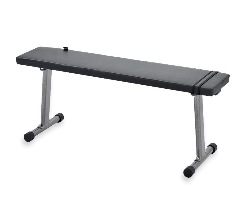 EG Flat Weight Bench, Strength Training Dumbbell Bench with Padded Cushion and Sit Up Straps, 114 x 35 x 45 cm