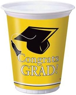 Congrats Grad 16 oz Plastic Cups, School Bus Yellow