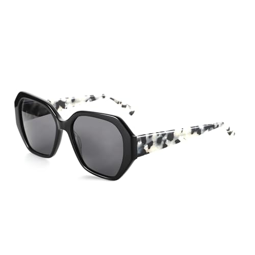 ZENOTTIC Gafas De Sol Polarizadas Para Mujeres A La Moda: Gafas Hexagonales De Diseñador Para Mujeres - Gafas Retro Con Protección UV400 Negro Blanco Demi