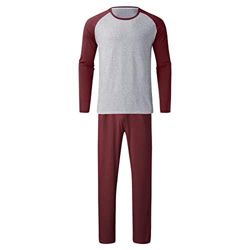 Men Pajama Set Sleepwear Lightweight Long Sleeve Crewneck Shirts And Bottoms Loungewear Soft Comfy Sleep Outfits3