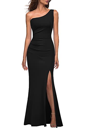 MUSHARE Women's One Shoulder Sleeveless Bodycon Mermaid high Split Cocktail Long Formal Dress3