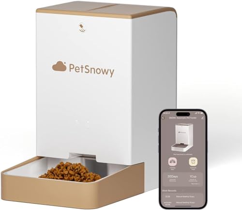 Snow+ - Comedero automático para gatos y perros, 4 litros, dispensador automático de comida para gatos con WiFi con control de aplicación, doble fuente de alimentación, 3 bloqueos de frescura, 1 – 10