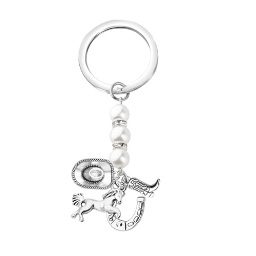 BEKECH Western Cowboy Boot Keychain Horse Hat Charm Keyring Horse Lover Gifts Barrel Racing Western Equestrian Gifts (silver)