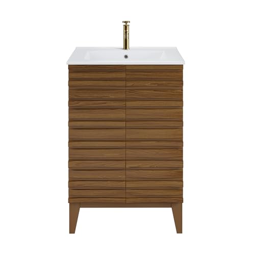 Image of Swiss Madison Cascade 24'' Bathroom Vanity in Brown Oak