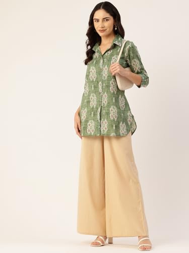 Image of feranoid Classic Collared Cotton Shirt with 3 /4 Sleeve for a Timeless Casual Look