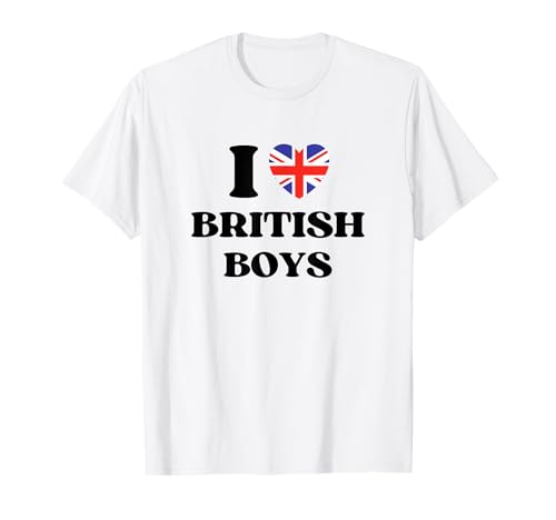 Funny I Love British Boys I Red Heart British Boys Britannico Maglietta