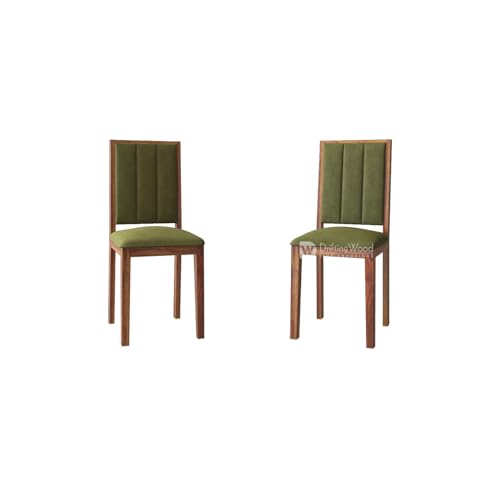 Image of DRIFTINGWOOD Tiya Dining Table 6 Seater | Six Seater Dinning Table with 6 Chairs in Green Cushions for Home | Rosewood, Honey Finish, Self Assembly(DIY)
