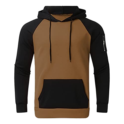 Men's Patchwork Pullover Fleece Hoodie Color Block Hooded Sweatshirt Long Sleeve Casual Drawstring Tops with Pockets2