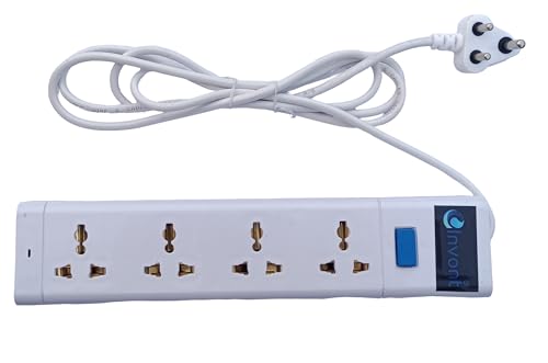 Image of Extension Board with 4 Multiplug Sockets & Master Switch | 6A Power Extension Board | 2 Meter Copper Wire Extension Cord | Heavy-Duty Spike Guard & Extension Box for Home & Office (White)