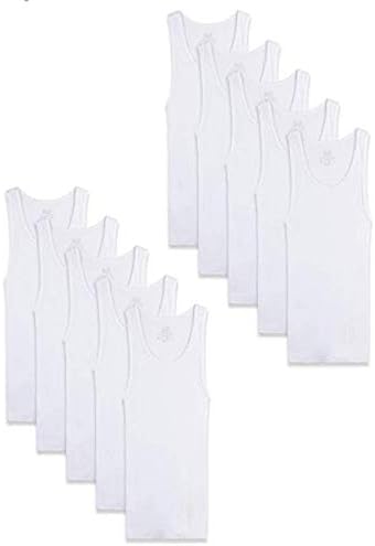 EveryoneMen's Cotton U Neck Tag Less Undershirts Tanks Top (XX-Large, White)- Set of 10 Pieces