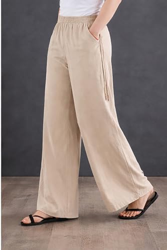 Image of KOTTY Women's FlowEase Wide Leg Pants High-Rise Drawstring Waist Relaxed Lounge Trousers with Pockets, Soft Breathable Everyday Wear
