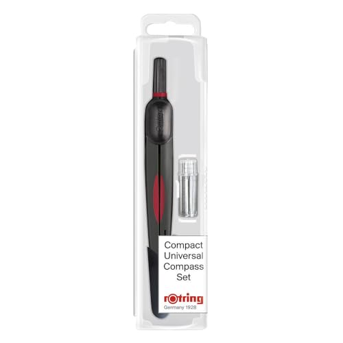 rOtring Kompakter Universalzirkel, leichtes, verstellbares Zeichenwerkzeug mit Graphitbehälter, Kreise bis zu 320 mm, präzise 3,5 mm austauschbare Spitze, 130 mm Länge