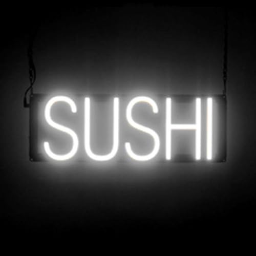 Image of SpellBrite LED Neon SUSHI Sign for Business - White, 18 inch x 6 inch | Ultra-Bright Click-Together Signage for Restaurants, with Visibility from 500 Feet - 8 Animations, 6 Brightness Settings