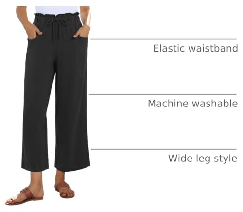 Image of siliteelon Wide Leg Linen Pants for Women Summer Capri Palazzo Flowy Pants Casual Loose High Waist Trousers with Pockets