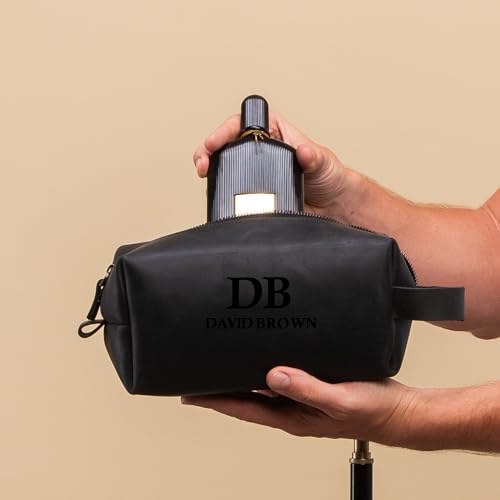 Personalized Premium Genuine Leather Dopp Kit for Men - Handcrafted Toiletry Travel Bag with Monogram Option - Gift for Groomsmen, Father\'s Day, Anniversary, Wedding Gift for Groomsmen - Black