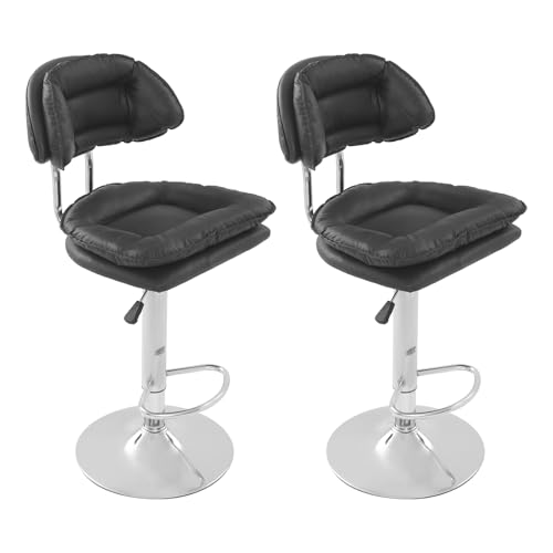 LOYEMAADE Juego de 2 taburetes de cocina giratorios 360°, con respaldo, reposapiés, altura regulable 62-82 cm, taburetes de bistró para comedor, cocina, bar, isla de cocina, cafés (negro)
