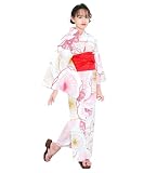 [KYOETSU] [キョウエツ] 浴衣セット 女の子 変わり織 生成り 3点セット(浴衣、兵児帯、下駄) ガールズ ジュニア (6.江戸梅重ね, 120cm)
