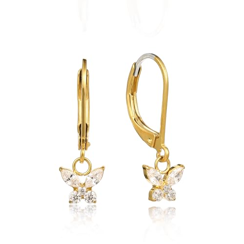 Image of Limerencia G23 Titanium Leverback Dangle Drop Earrings for Woman Fashion 5A CZ Earrings Hypoallergenic Jewelry Gift(Butterfly Gold)