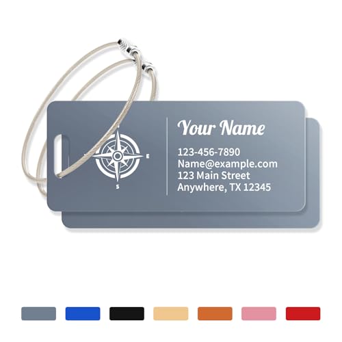 Personalized Luggage Tags for Suitcases Custom Bag Tags for Luggage Metal Luggage tag Durable Travel Tags Laser Engrave Name Text Gift for Travelers 3x1.2 Inches (2 Gray 3x1.3 Inches)