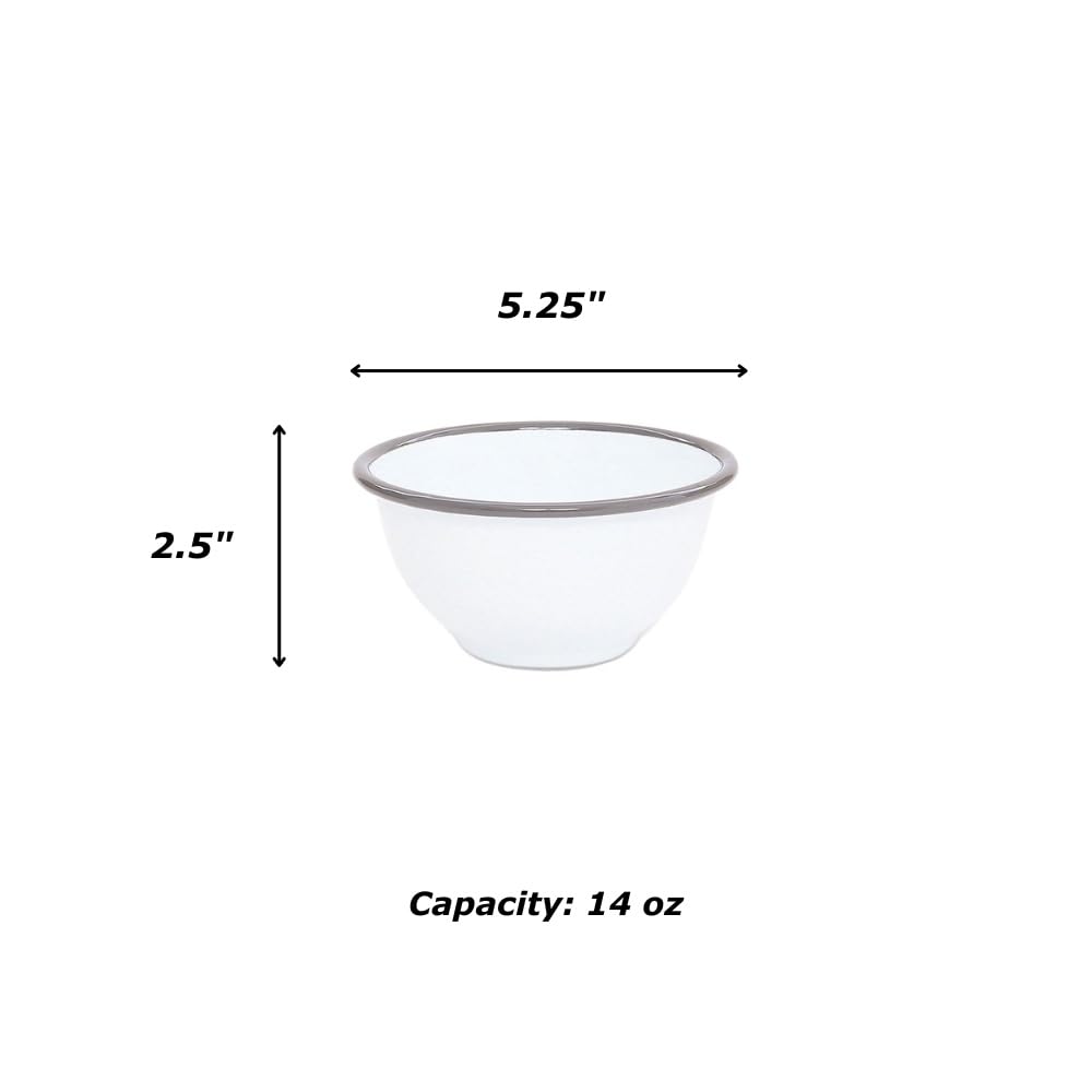 Crow Canyon Home Enamelware Small Rice Bowl, 14 ounce, Vintage White/Red (Single)
