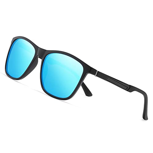 Musivon Lunettes de soleil polarisées pour homme, monture de lunettes vintage classique, objectif pilote HD, golf, conduite, pêche, lunettes de soleil UV400 (multicolore), Cadre noir/lentille bleue Cover