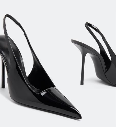 Image of Slingback Heels for Women Pointed Toe Stiletto High Heels Stretch Slip on Backless Patent Leather Fashion Comfortable Dress Pumps Shoes