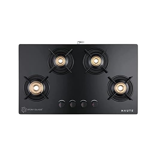 Haute Evoque series 3.0 Black 4 Burner Manual Stove | 8 MM Atom Glass | ISI certified |LPG and PNG |Door Step Service |10 Year Warranty by Haute Home