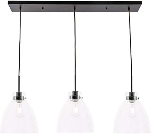 Living District Frey 3-Light Mid-Century Metal Pendant in Black and Clear