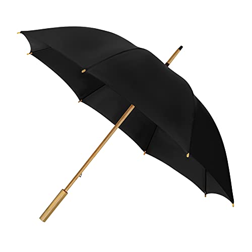 ECO by IMPLIVA, Bamboo Umbrella, Windproof, Diameter 102 cm, Black, Black, Mittel