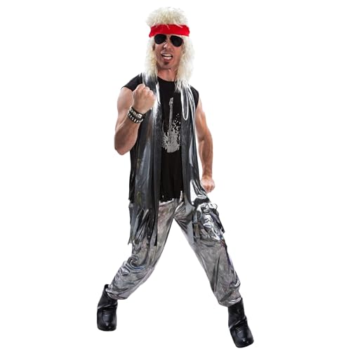 Morph 80s Rocker Costume Men, Rockstar Outfit, Rock and Roll Attire, Retro Rocker Look, 80 s Rocker Costume Outfit For Men, Large