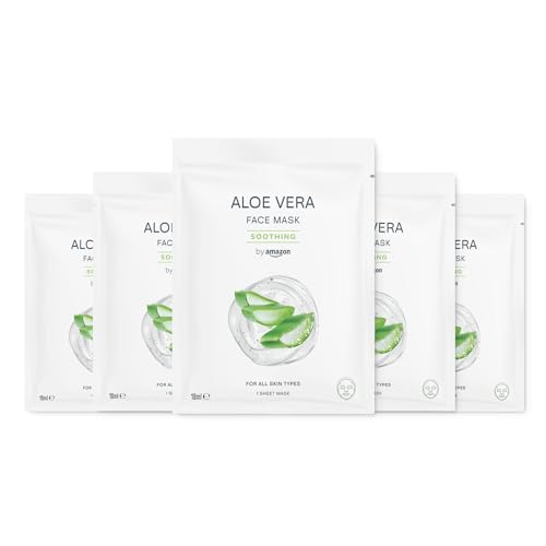 by Amazon Mascarilla facial de aloe vera con efecto calmante, 18 ml, paquete de 5 unidades