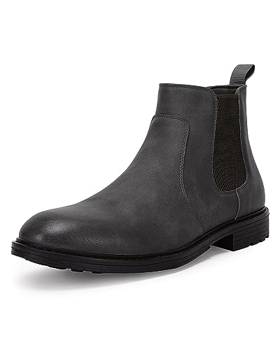 Men's Round Toe Boots Chelsea Slip on Waterproof Faux Leather Classic Ankle Dress Booties for Men