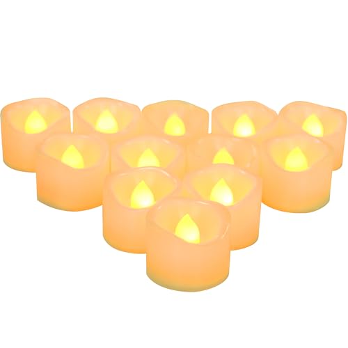 Image of CANDLE CHOICE Battery Operated Flameless Tea Lights Bright Flickering LED Tealight Votive Candles for Wedding Party Table Centerpieces Halloween Christmas Decoration Batteries Incl Amber Light 12 Pack
