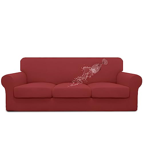 Image of Easy-Going Waterproof 4 Pieces Couch Cover for 3 Cushion Christmas Red