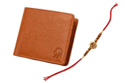 Image of VEMILIO Men's Vegan Leather Wallet with Coin Pocket | Slim Bifold Wallet for Men | 2 Cash Compartments | 3 Card Slots & 2 Hidden Pockets | Stylish Wallet for Daily Use & Gifting (Rakhi Tan Wallet)