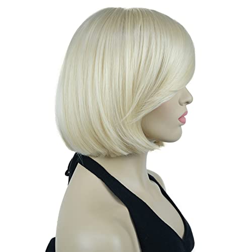 Lydell 8" Straight Short Wigs Bob Hair with Bangs Cute Central Dot Top Heat Resistant Synthetic Wigs (613 Pale Blonde) - Image 4