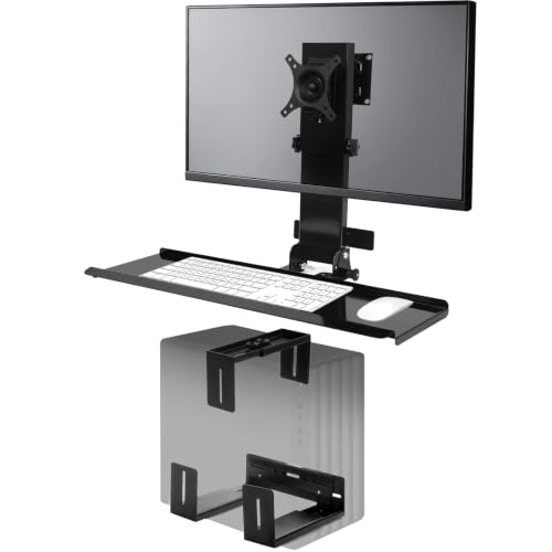Monitor Wall Mount with Keyboard Tray and PC Wall Mount Set Monitor and Keyboard Wall Mount Height Adjustable Fits 17-32 Computer Screens All in One PC Wall Mount with VESA Standard 26 Wide Plat