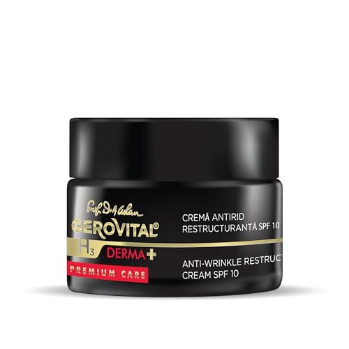 Crema Antiarrugas Reestructurante Facial con SPF 10, Reduce las Arrugas, Restaura la Elasticidad y Firmeza de la Piel, 50 ml, Gerovital H3 Derma+ Premium Care