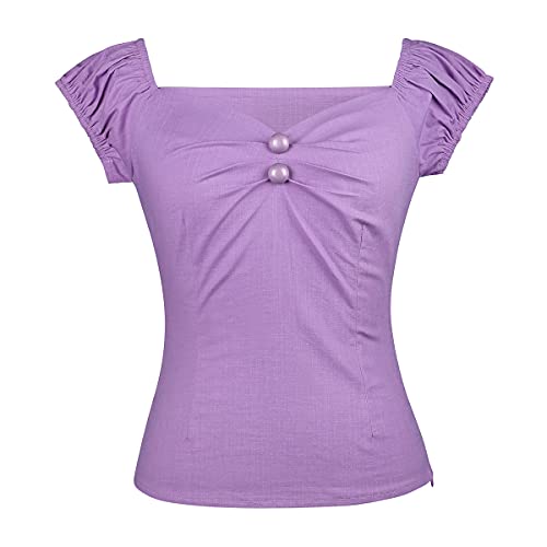 Image of YARN & INK Women's Rockabilly Tops 1950s Pinup Shirt Casual Off Shoulder Vintage Blouse