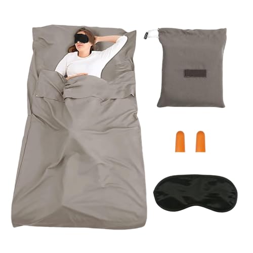 ZHYUAN Hüttenschlafsack,Ultra-Leichter Reise-Schlafsack,Ultraleicht Schlafsack Inlett,Mit Augenmaske und Ohrstöpseln,Dünner Komfort Reiseschlafsack,für Sommer,Rucksackreise,Hotels ud Hütte (Grau)