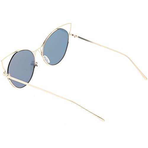 zeroUV - Oversize Semi Rimless Metal Cut Out Mirrored Flat Lens Cat Eye Sunglasses 60mm4