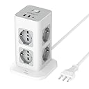 TESSAN Ciabatta Multipresa con USB 20W, Ciabatta Elettrica con 8 Prese IT 16A, Torretta Multipresa Protezione Sovratensione con Interruttore e Prolunga Elettrica 2 Metri, 3680W Presa, Girgio