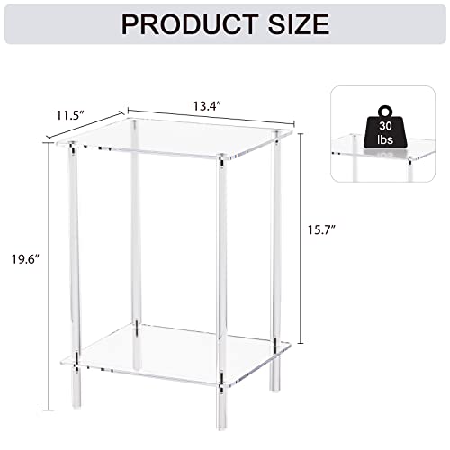 Aquiver Small Acrylic Side Table - 13.4'' L X 11.5'' W X 19.6'' H Clear Nightstand - 2 Tiers Small End Table Bedside Table For Living Room, Bedroom #TOP2