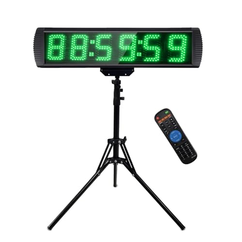 Ousmile Countdown Timer, 5 Zoll Gym Timer mit Ständer, Stoppuhr Sport Countdown/Up mit Fernbedienung, 6 Stelliges LED Display Digital Race Timing Clock, 12/24H Digital Uhr für Marathon Home Gym