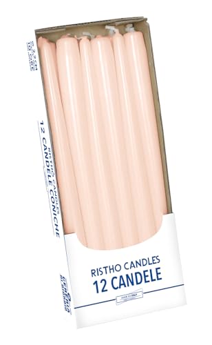 Velas cónicas, rosa melocotón, diámetro 2,2 cm, altura 30 cm, 12 unidades