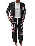 OLEMEK Men's Japanese Kimono Jacket Set Stylish Printed Open Front Cardigan Chinese Style Coat with Shorts Loose Fit Casual Suits Black XL