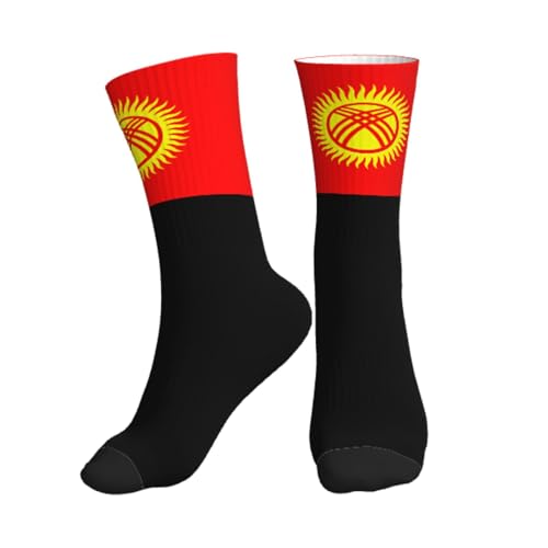 Anceky Chaussettes de sport aux couleurs du Kirghizistan, chaussettes de course d'extérieur mi-mollet rembourrées et respirantes pour hommes et femmes
