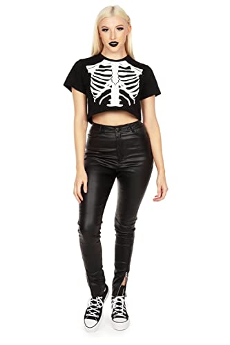 T-shirt court squelette noir vêtement Halloween femmes XS