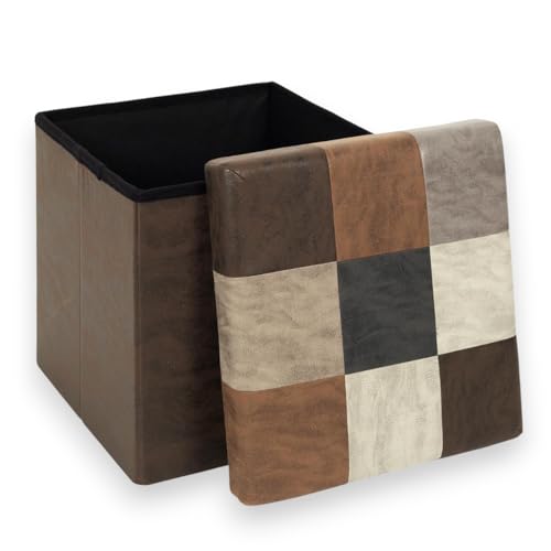 Pouf de Rangement Salon avec Couvercle – Coffre Pliable Carré 38x38x38 cm – Tabouret Repose Pieds et Jambes pour Fauteuil ou Canapé – Cube Ottoman...